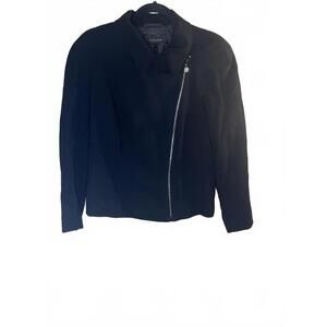 Escada Vintage Black Wool Women's Zip-Up Jacket with Rhinestone Detail Size 44